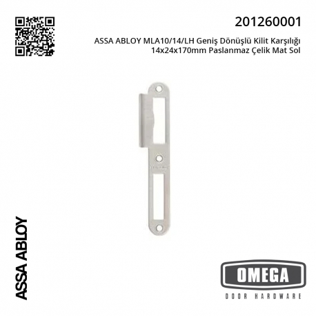 ASSA ABLOY MLA10/14/LH Geniş Dönüşlü Kilit Karşılığı 14x24x170mm Paslanmaz Çelik Mat Sol