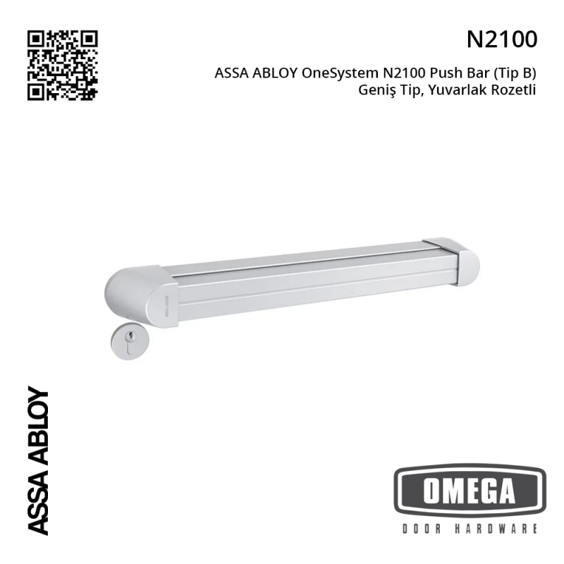 ASSA ABLOY OneSystem N2100 Push Bar (Tip B) Geniş Tip, Yuvarlak Rozetli