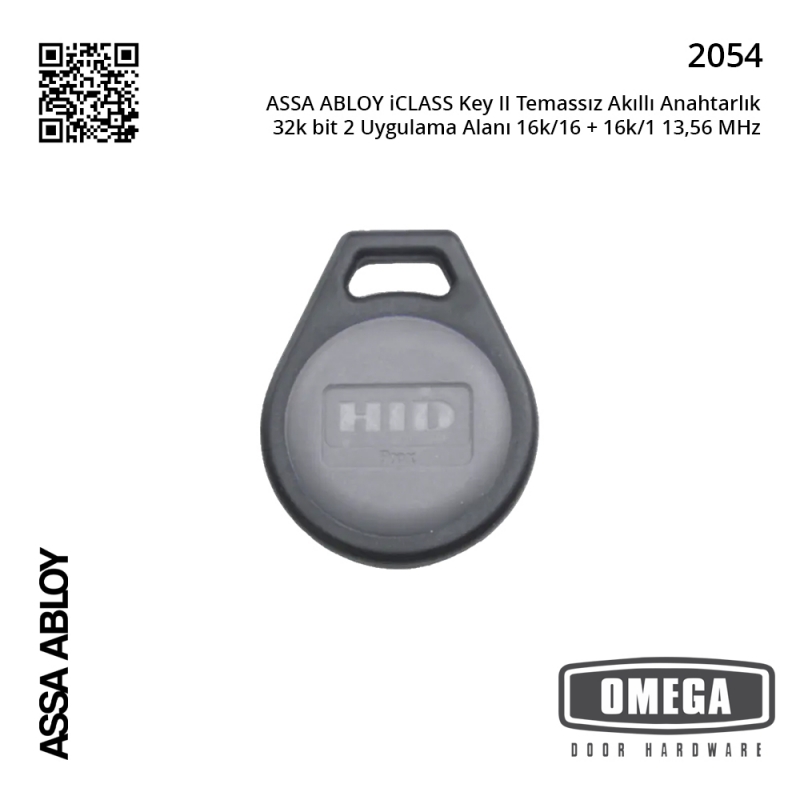 ASSA ABLOY iCLASS Key II Temassız Akıllı Anahtarlık 32k bit 2 Uygulama Alanı 16k/16 + 16k/1 13,56 MHz