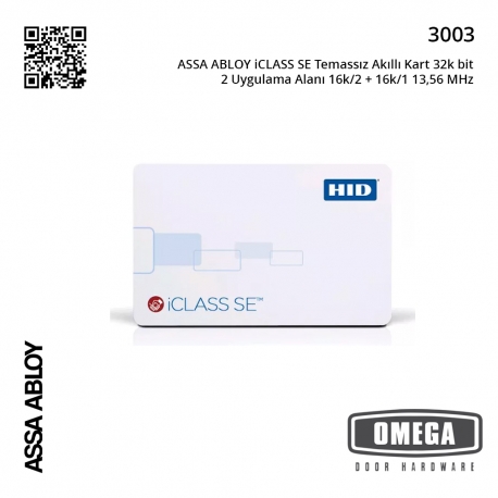 ASSA ABLOY iCLASS SE Temassız Akıllı Kart 32k bit 2 Uygulama Alanı 16k/2 + 16k/1 13,56 MHz